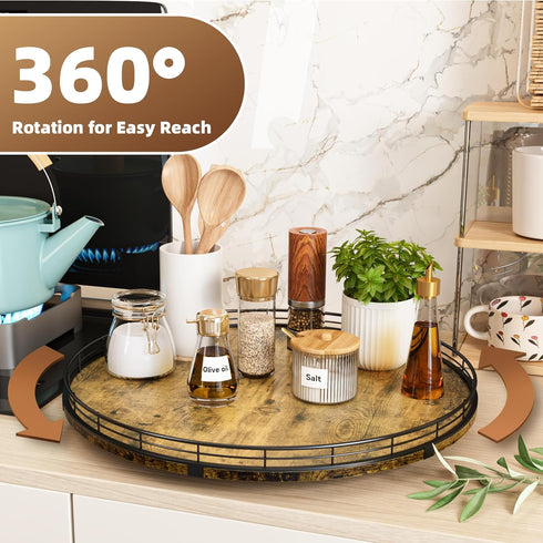 Farmhouse 18" Lazy Susan Turntable Organizer for Dining Table, Large Round Wooden Centerpieces, Storage Condiments,