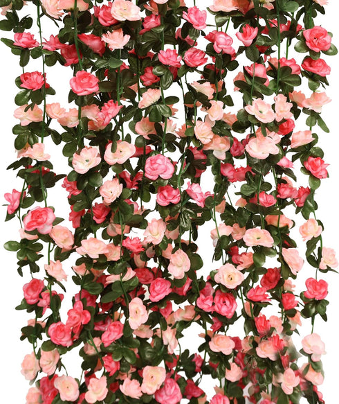 PARTY JOY 5pcs 41Ft Flower Garland Fake Rose Vine Artificial Flowers Hanging Baskets Wedding Arch Decor (Pink)