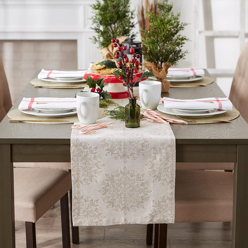 DII Holiday Dining Table Linen, Sparkle Metallic Kitchen Décor, Table Runner 14x72, Jacquard Snowflakes