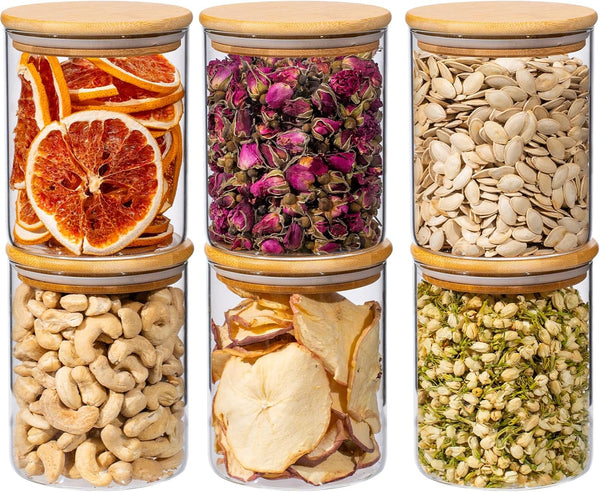 Xoniwis 25oz 6PCS Round Airtight Glass Food Storage Jars, Clear Glass Food Storage