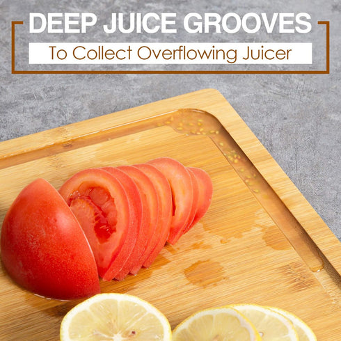 Empune Extra Large Bamboo Cutting Board, 16" with Juice Groove and Handles, Heavy Duty Kitchen Chopping Board