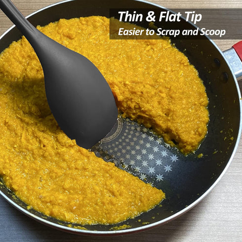 Large Silicone Cooking Spoon, Non-Stick Solid Spoon Set with Deep Bowl and Measurement Mark, Heat Resistant Kitchen