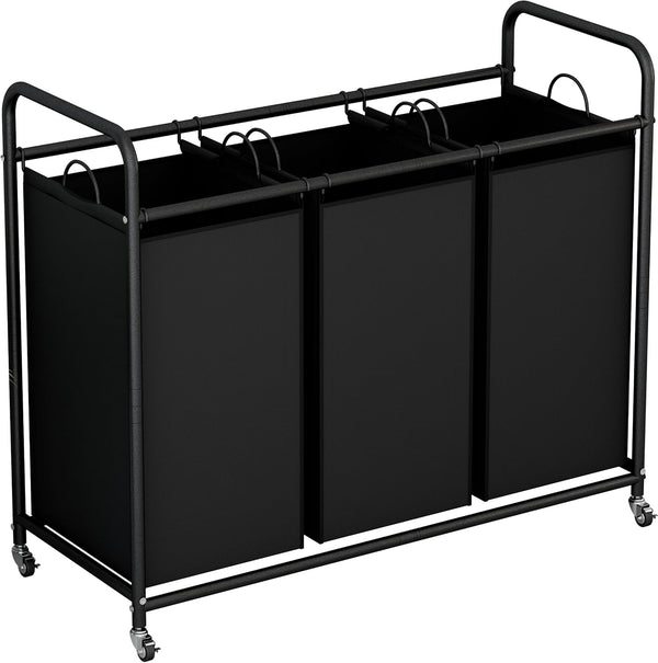 LINZINAR 3-Bag Laundry Basket, Black Laundry Hamper, 35.6 Gal(135 L) Laundry Sorter