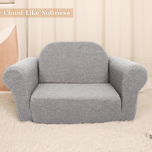 Hrebr 2-in-1 Chairs for Toddler, Toddler Soft Teddy Baby Couch Fold Out, Convertible Chair to Lounger for Girls