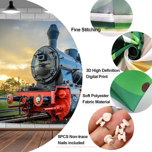 Sunset 71X60 Inches DYNH Steam Train Tapestry, Old Engine Train on Railroad Track Tapestries,Natural Scenery Sunrise