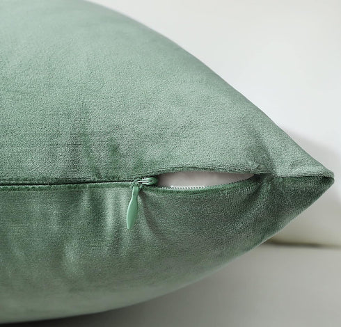 mixeoo Decorative Square Throw Pillow Covers, Set of 2, 18 x 18 Inch, Comfy Thick Velvet Couch Cushion Cases, Sage Green
