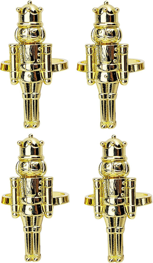 Fennco Styles Nutcracker Metal Napkin Rings - Set of 4 Dark Gold Decorative Holders for Dining Table & Holiday Decor