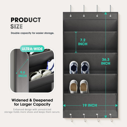 WVM Closet Over The Door Shoe Organizer with Large Deep Pockets, Hanging Shoe Rack for Large Shoes, Boots