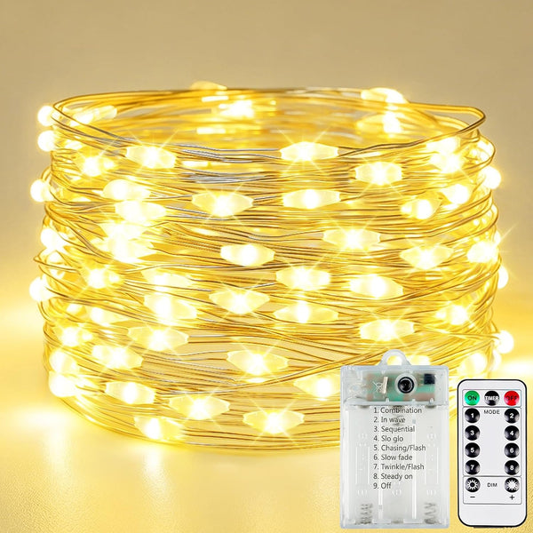 26FT 80 LED Fairy Lights Battery Operated with Remote Control & Timer,