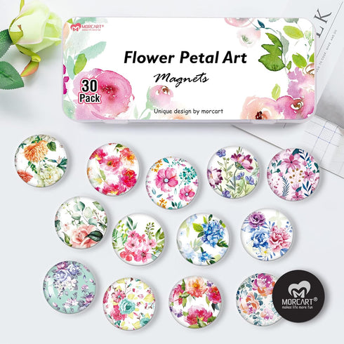 MORCART 30Pcs Flower Refrigerator Magnets, Fridge Decoration Stickers for Kitchen, Locker, Office, Dishwasher