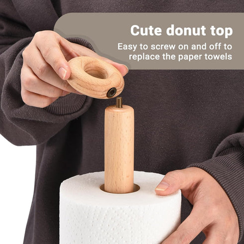 Cambiar Countertop Paper Towel Holder, Cute Donut Wood Kitchen Roll Stand Organizer Free Standing, Scrunchie Holder