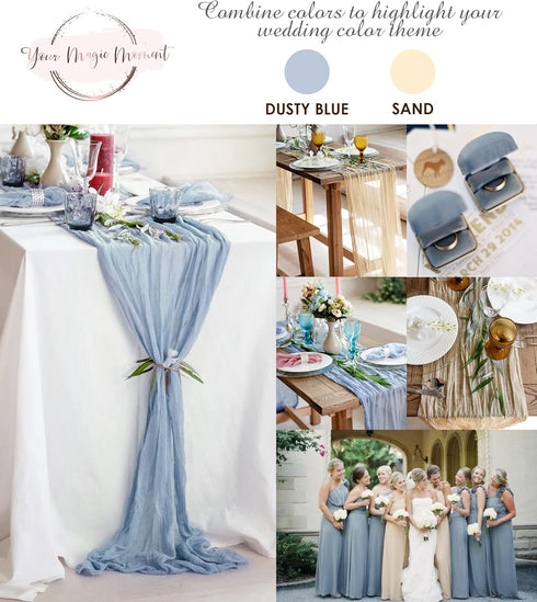 Dusty Blue Cheesecloth Table Runner, 141 in Long, Blue Gauze for Wedding Decoration, Boho Baby Shower