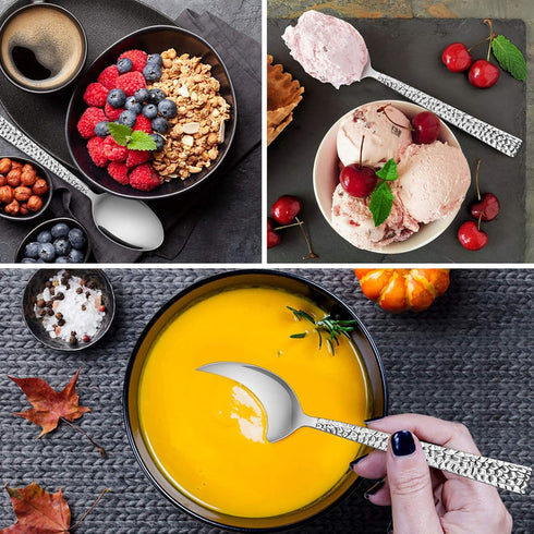 E-far 12 Hammered Dinner Spoons, 7.9 Inch Stainless Steel Soup Spoons, Non-toxic, Mirror Polished