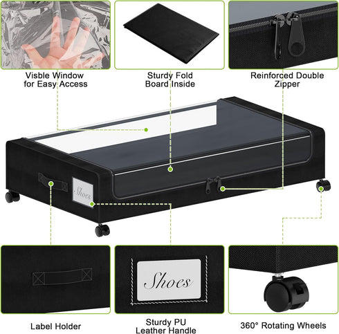 Tututry 60L (2-Pack Under Bed Storage with Wheels, XXL Under the Bed Storage Bins, Underbed Storage Containers