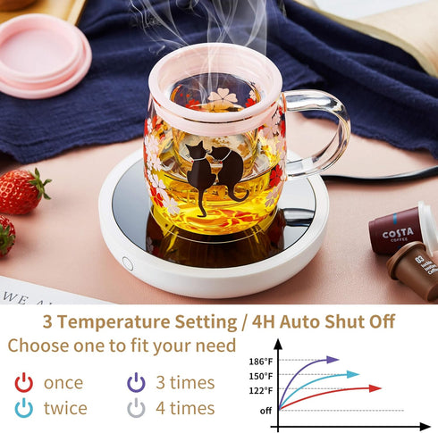 4H 3 Setting, Coffee Mug Warmer for Desk Auto Shut Off, Smart Coffee Cup Warmer with Temperature Electric Mug Warmer