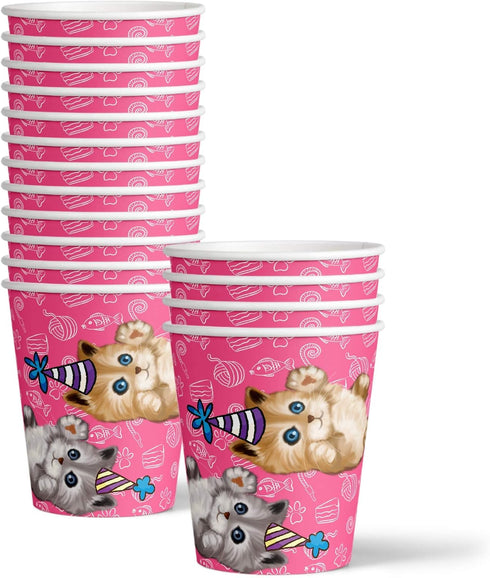 Kitty Cat Pink Kitten Birthday Party Supplies Set, Tableware Kit for 16 Plates Napkins Cups