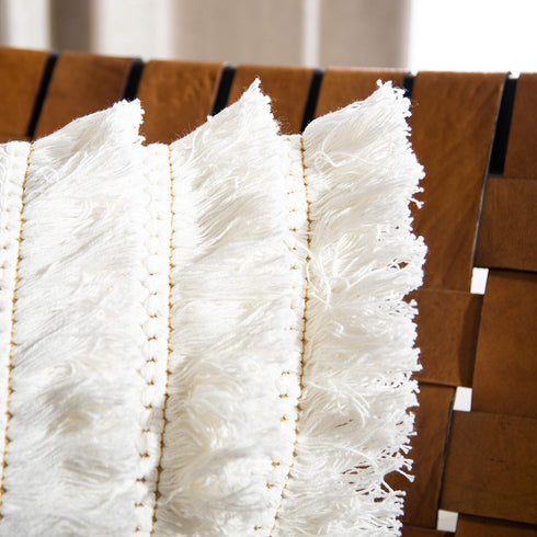 16-inch PLS7142A-1616 Safavieh Home Collection Grema Boho White Fringe Decorative Accent Pillow