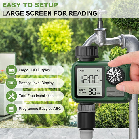 XinFuture Water Timer, Programmable Garden Hose Timer with Rain Delay, Waterproof Digital Irrigation Timer