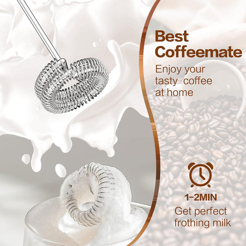 Rechargeable Milk Frother Handheld Electric Whisk Mixer with 2 Stainless Whisks, 3 Speed Adjustable Foam Maker for