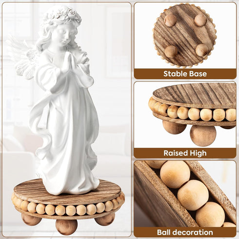 HouseJoy 2Pcs Wood Risers for Display Decorative,Round Beaded Riser Distressed for Decor ,Wooden Farmhouse Coasters