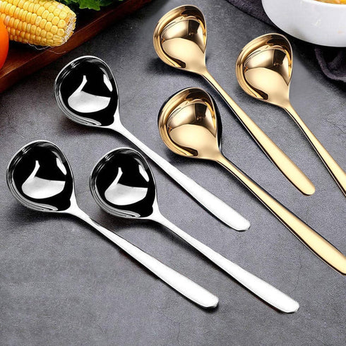 GuDoQi Soup Ladle, 3 Pack Durable 304 Stainless Steel with Polished Titanium Plated Big Volume Soup Spoon, Kitchen