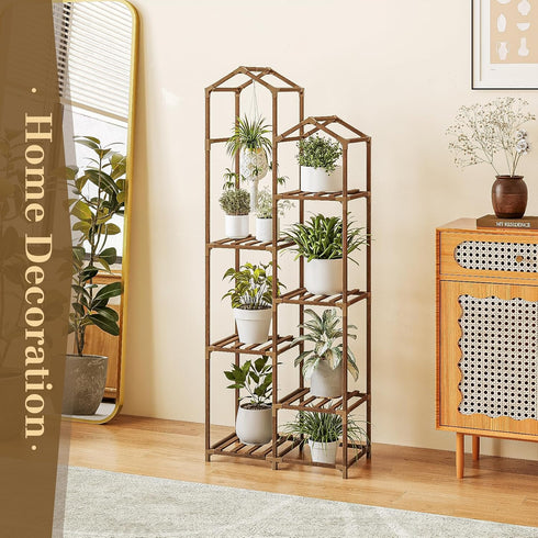 6 Bamworld Roof Shaped Plant Stand Indoor Outdoor Tier Tall Large Wood Plant Shelf Multi Tier Flower Stands Garden