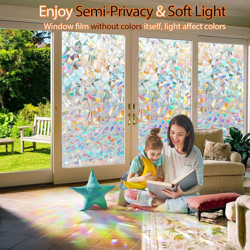 Rainbow Window Privacy Film Decorative, Stained Glass Window Tint for Home, 3D Decals Window Clings for Glass Windows, Static Cling Window Sticker, Suncatcher Window Cover, 17.5 Inch x 157.4 Inch by Dwersty