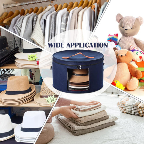 Suzile 4 Pack Large Round Foldable Felt Hat Box for Women, 17 x 10 Inch Cowboy Hat Storage Box with Lid, Blue