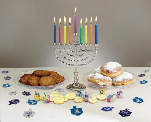 Rite Lite Hanukkah Silver Menorah - Modern & Polished Chanukah Decorations for Jewish Holiday Party Favors