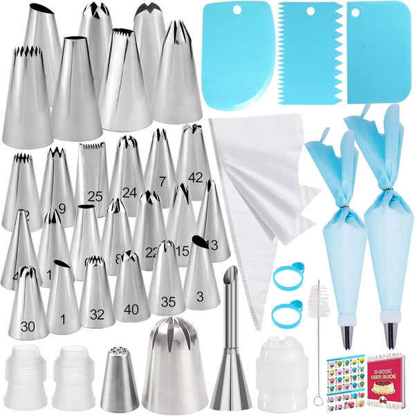 Piping Bags and Tips Set: 50Pcs Cake Decorating Supplies Kit with Icing Frosting Nozzles and Reusable Pastry Bags