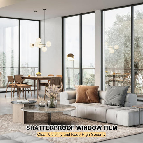 Shackcom Window Security Film 17.3in x 9.84ft, Clear Adhesive Anti-shatter Tempered Glass Film for Home, Office, Car