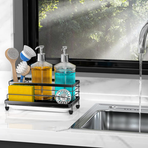 Cisily Sponge Holder: Caddy Organizer with Drip Tray, Rustproof and Non-slip Kitchen Essentials for New Home