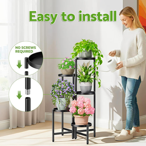 NQW 5 Tall Plant Stand Indoor Outdoor, Corner Metal Flower Pot Stands for Multiple Plants, Tier Heavy Duty Plant Shelf