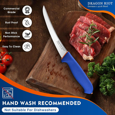DRAGON RIOT 6 Inch Flexible Curved Blade Boning Knife, Stainless Fish Fillet Turkey Carving Knife