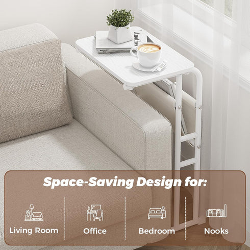 Olldide C-Shaped End Table with Storage Bag, Side Table for Living Room Bedroom, Slide Under Couch Sofa TV Trays Desk