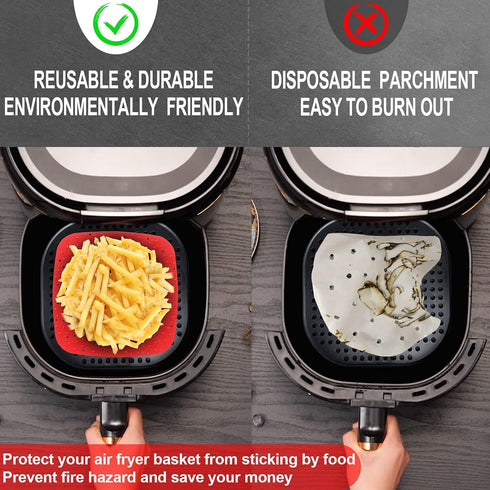 Upgrade Reusable Air Fryer Liners, 2 Size Options - 9 Inch Square, BPA Free Non-Stick Silicone Air Fryer Mats