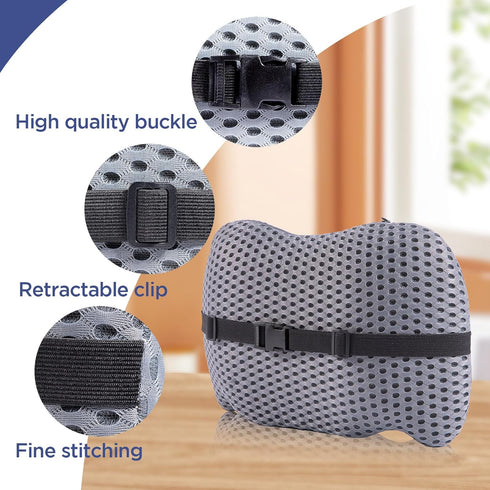 Lumbar Support Pillow for Office Chair, Memory Foam Back Cushion for Car, Lower Back Pain Relief with Adjustable Straps