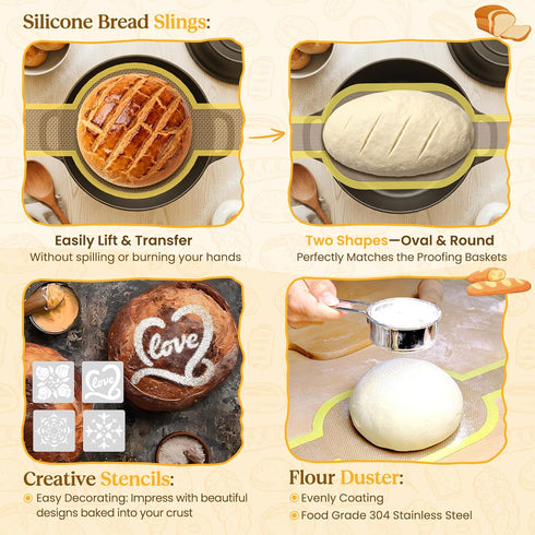 Set, Sourdough Starter Kit with Cotton Rope Banneton Basket & Jar, Bread Baking Supplies and Tools Complete Sourdough