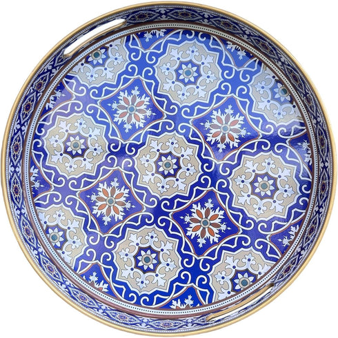 Zosenley Round Decorative Tray, Plastic with Handles, Modern Vanity and Serving for