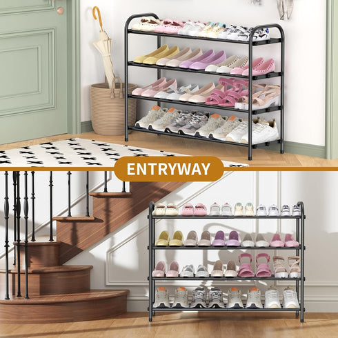 Hleelomi 4-Tier Closet,Living Expandable Shoe Rack for EntrywayAdjustable Metal Shoe Organizer for Room,Dorm,Black