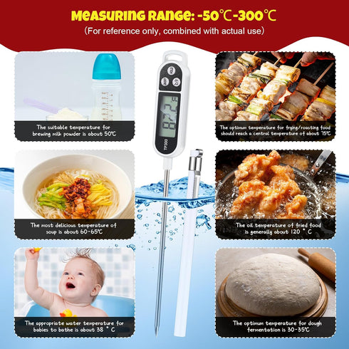 6 Pcs Instant Read Digital Food Thermometer with Probe - Cooking Thermometer Supplies for BBQ Kitchen (White)