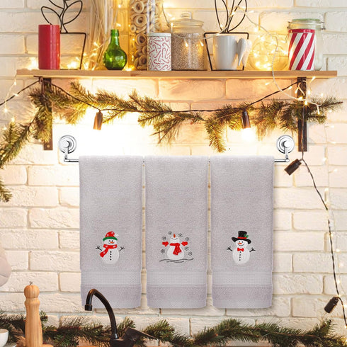 3 13.3" 29.5" SmoothNovelty Pcs Christmas Snowman Hand Towels for Bathroom Cotton Embroidered Snowman Kitchen Towels x