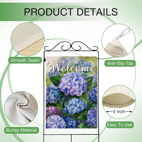 Welcome Spring Floral House Flag, Double Sided Hydrangea Decorative Garden Yard Outdoor Large Decor 28 x 40