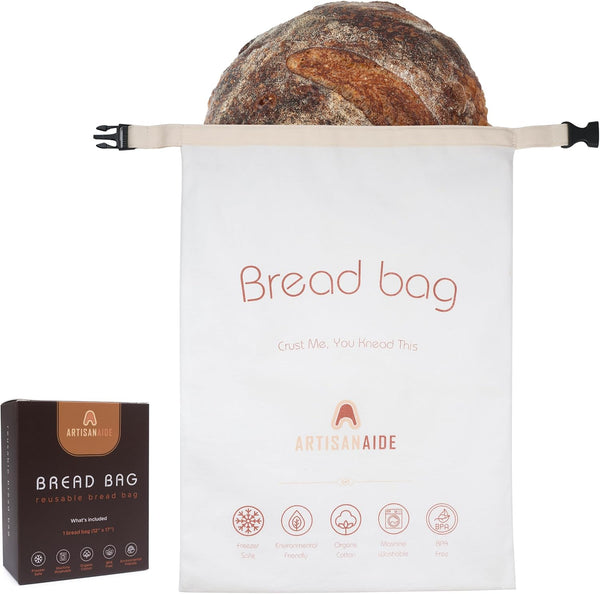 Reusable Bread Bag for Homemade Sourdough - 12x17 in Organic Cotton +