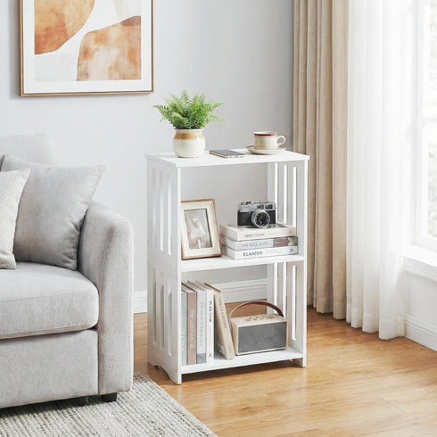3-Tier HAYOFAMY End Table Nightstand White, Narrow Side Table with Storage Shelf, Small Bookshelf Bedside Table