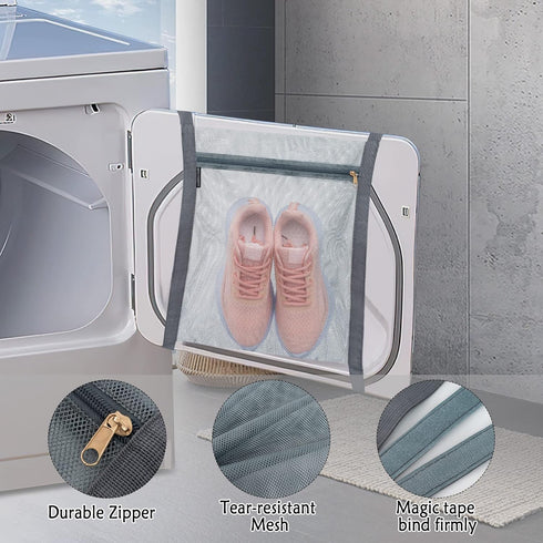 Reusable Sneaker Dryer Bag - Honeycomb Net Laundry Bags with Zipper & Strap for Washing Machine, 15.7''x13.8'', Grey