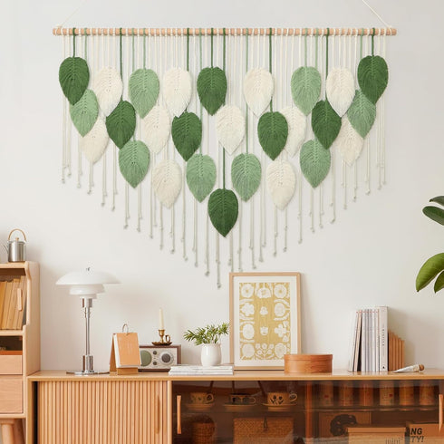 51.5"W 33.5"L Weldomcor Large Macrame Wall Hanging, Boho Leaves Macrame Tapestry Wall Decor Handmade Woven Hanging