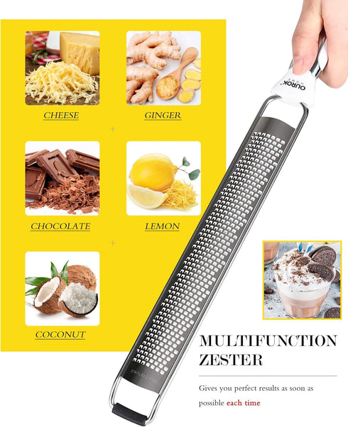 Ourokhome Kitchen Lemon Zester, Stainless Steel Hand Held Grater for Cheese, Ginger, Chocolate, Citrus, with Cleaning