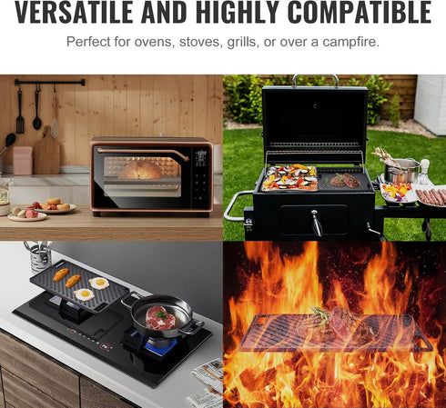 VEVOR Reversible Grill/Griddle, 17x10'' Pre-Seasoned Cast Iron Griddle Pan for BBQ, Gas Grill, Non-Stick Cookware.