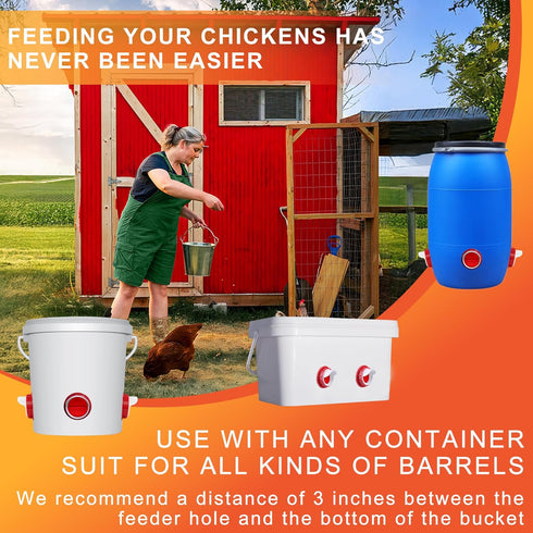 4 1 ZenxyHoC Chicken Feeders No Waste, DIY Automatic Poultry Feeder Ports Hole Saw with Covers Gravity Feed Kit